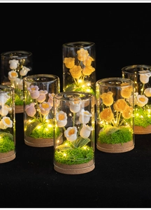 Dettaglio di luce notturna tulipano fatta a mano in cupola di vetro con luci a LED