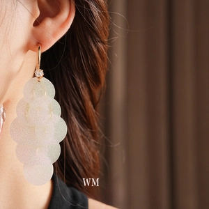 Sparkling iridescent sequin tassel C-shape earrings with gold hooks and clear crystals