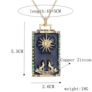 Size specifications of a tarot moon pendant necklace with copper and zircon details
