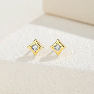 Elegant gold S925 sterling silver star stud earrings with white cubic zirconia crystal
