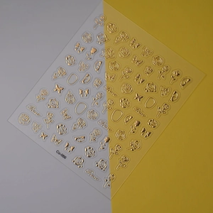 Detailed view of Co-066 3D golden embossed rose and butterfly nail art stickers