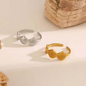 Anelli regolabili a forma di conchiglia in acciaio inossidabile oro e argento
