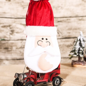 Christmas Santa velvet wine bottle cover with white beard on vintage red truck decor