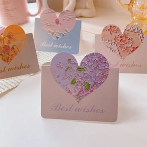 Set of four 3D floral heart-shaped greeting cards with Best Wishes text for any occasion