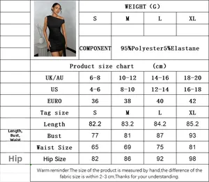 Tableau des tailles pour robe courte asymétrique avec mesures US/UK/EU détaillées