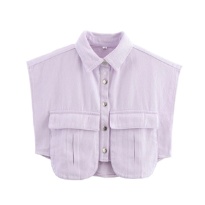 Gilet di jeans alla moda color lavanda senza maniche con tasche anteriori pratiche