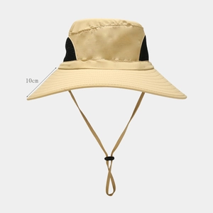 Outdoor sun hat with 10cm wide brim and breathable mesh in khaki for fishing