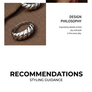 Detailed view of silver twisted croissant ring texture with high polish finish