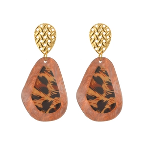 18K gold plated geometric leopard print earrings with metallic woven texture details
