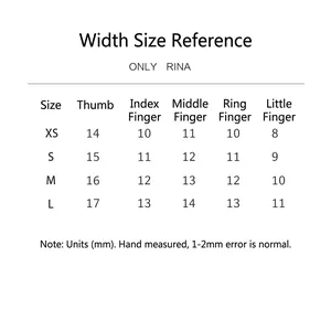 Size chart for handmade blue cat eye press-on nails with width measurements in mm