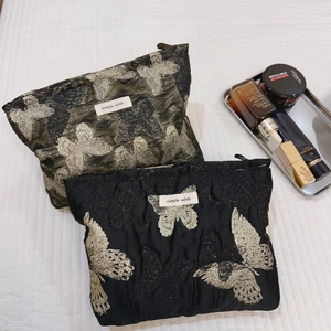 Vintage Schmetterling Jacquard Kosmetiktasche Damen Retro Gold Satin Stickerei Clutch Handtasche Reißverschluss Organizer