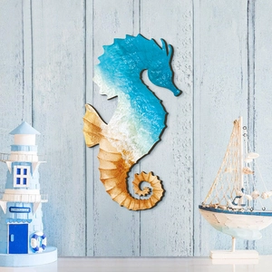 Mediterranean Seahorse Wooden Wall Decor Nautical Beach Ocean Theme Hanging Art For Bathroom Kids Room Home