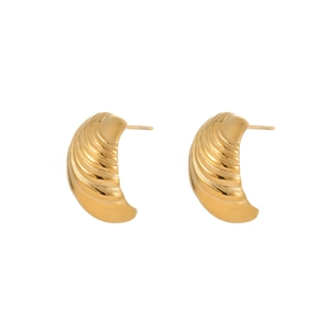 Elegant gold C-shaped earrings with unique shrimp pattern texture in a modern design