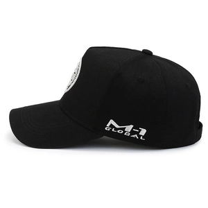 Black cotton baseball cap with M-1 GLOBAL embroidery and white circular logo