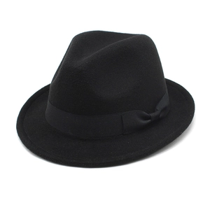 Classic black wool fedora hat with elegant ribbon bow for men and women