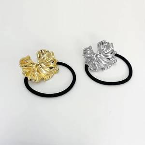 Metal Alloy Leaf Flower Decor High Elasticity Hair Rope Ponytail Holder Punk Style Accessories