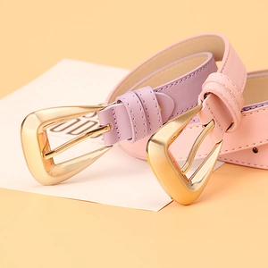 Chic purple and pink faux leather belts with elegant gold pin buckles for women