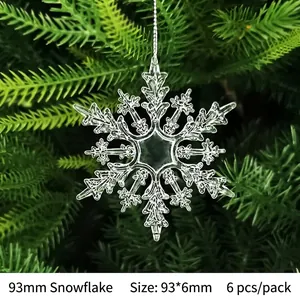 Set of 6 clear acrylic snowflake ornaments for Christmas tree, size 93x6mm hanging decor