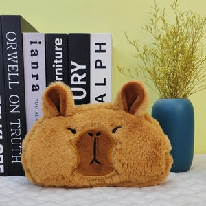 Cute Capybara plush pencil case with large capacity storage and soft furry texture