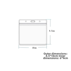Detailed size chart for horizontal PVC ID holder showing 8.5x10cm outer dimensions