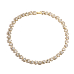 Luxurious gold plated heart link necklace with pave set sparkling cubic zirconia stones