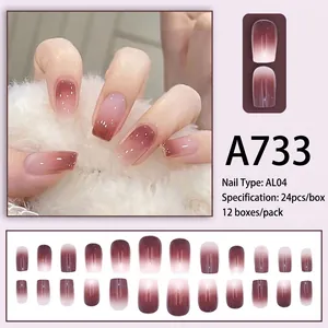 Dreamy blush gradient press-on nails set with high-gloss finish and 24 pieces