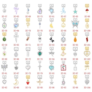 Detailed grid of 48 DIY Italian charms with stainless steel base and mixed motifs