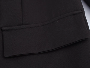 Macro view of pocket detail and premium stitching on this black casual blazer