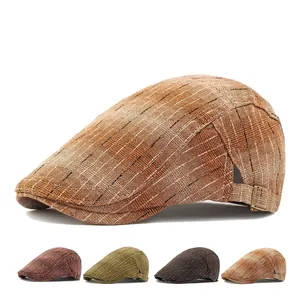 Casquette Plate Vintage À Rayures En Coton Newsboy Ivy Chapeau Pour Hommes Femmes Boucle Métallique Réglable Style Rétro Respirant