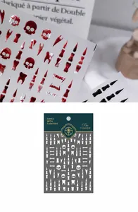 3D αυτοκόλλητα νυχιών με γοτθικά σχέδια νεκροκεφαλής και οστών για το Halloween