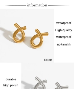 Detail of high polish knot earrings in gold and silver finish, waterproof and durable