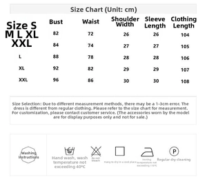 Detaillierte Größentabelle für französisches Stickkleid mit Lotusärmeln in cm