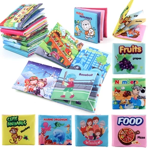 Lot de 10 livres d'éveil en tissu coloré pour bébés avec animaux, fruits et nombres