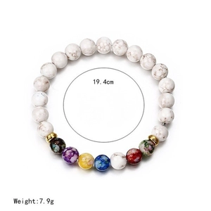 Chakra lava rock stone bracelet with white marble beads, weighing 7.9g and 19.4cm long