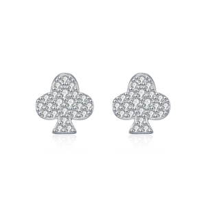 S925 sterling silver club poker stud earrings featuring D-color moissanite accents