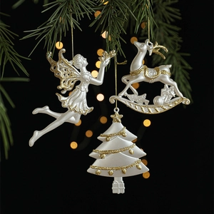 Ornements Suspendus De Noël Pendentifs Blanc Künstliche Perle Paillettes Dorées Ange Renne Père Noël Arbre Décor