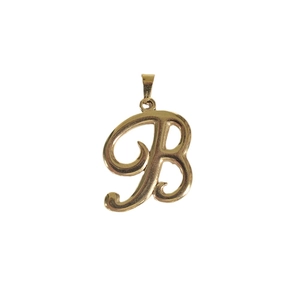 Pendentif monogramme lettre B en acier inoxydable plaqué or 18 carats style vintage