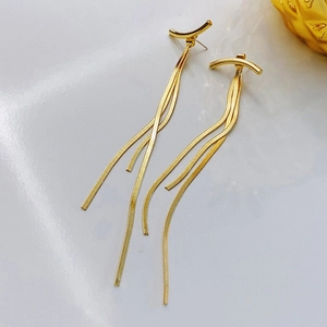 Stainless Steel Long Tassel Snake Chain Stud Earrings For Women Korean Minimalist Geometric Gold Color