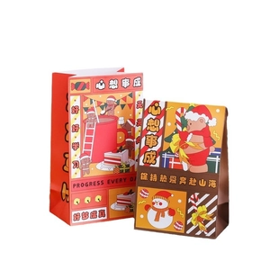 Chinese festive Christmas paper gift bags with red and brown colors for treats and apples