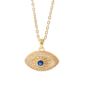 18K gold plated evil eye necklace with sparkling zircon pavé and blue gemstone