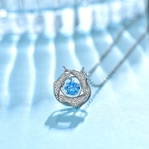 S925 Sterling Silver Snowflake Necklace with Blue Zircon Stone and Micro-Pave Diamonds