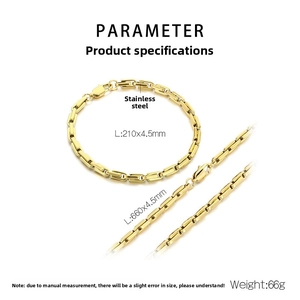 Détails des dimensions de l'ensemble collier et bracelet en acier inoxydable doré