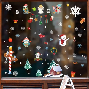 Weihnachtliche Fensteraufkleber mit Eulen Schneemännern und Schildern für Glasdekoration