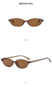 Front and side views of brown-tea oval sunglasses with translucent resin frames