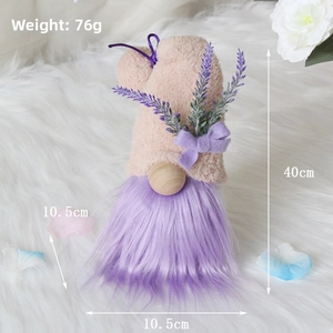 Detail view of lavender gnome doll with pink hat and purple beard weighing 76g