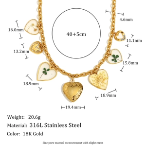 Collana Con Ciondolo Medaglione A Cuore Acciaio Inossidabile Placcato Oro 18K Resina Fiore Secco Gioielli Da Donna