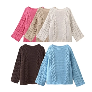 Women's crew neck cable knit sweater in five colors with stylish flare sleeves