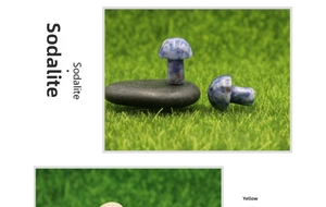Macro view of mini sodalite mushroom stone with natural blue and white textures