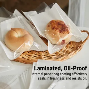 Greaseproof white paper bread bags with clear window for bakery toast and bagels