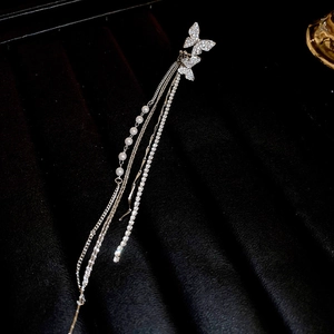 Butterfly Tassel Ear Cuff With Zircon Artificial Pearl Alloy Jewelry For Women With 925 Sterling Silver Earring Post